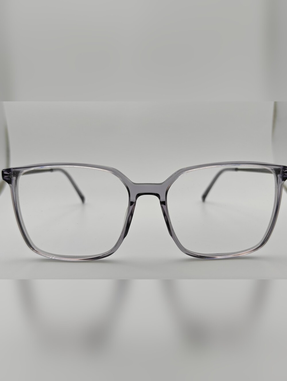 Easton. Clear Gray Square Unisex Eyeglasses Detailed Temples.